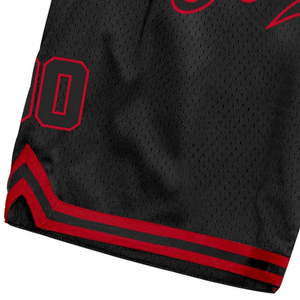 Shorts de basket-ball en mesh sublimé noir et rouge pour hommes, respirants, en polyester, pour l'entraînement et les matchs, uniforme d'équipe - Product Image 5