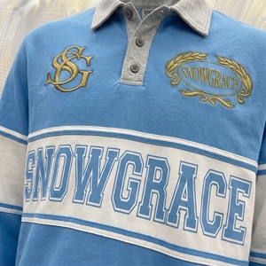 Snowgrace Short for Shirt V-neck Embroidered Logo Relaxed Fit Unisex Adults Spring Summer Breathable Striped Polyester Jersey - Product Image 6