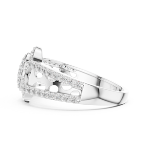 Bague de luxe ovale en moissanite avec halo |   Bague de fiançailles et de soirée pour femme, plaquée or blanc, sertie de pierres, design de créateur - Product Image 3