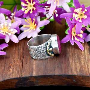 Bague en argent sterling 925 avec pierre précieuse rubis indien naturel de forme ovale, large bande, jolie bague bohème pour femme - Product Image 5