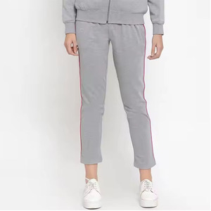 Ensemble de survêtement gris à capuche pour femme avec bordure rose, sweat-shirt décontracté à manches longues avec fermeture éclair et pantalon long, couleur unie, respirant - Product Image 4