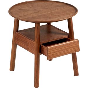 Mesa de Noche Redonda de Madera de Teca Sólida de Estilo Moderno de Mediados de Siglo con Cajón - Product Image 1