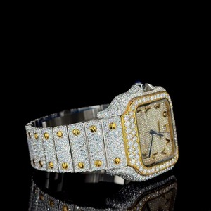Yellow <b>Gold</b> Diamond <b>Watch</b> <b>Rectangle</b> Case Sapphire Crystal Analog Dial Quartz Movement ETA 30mm - Product Image 3