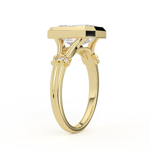 Ensemble de mariage en or jaune 14K 18K avec diamant de laboratoire taille ovale, bague solitaire entrelacée et alliance assortie micro-pavée Chevron V - Product Image 3