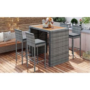GO <b>Outdoor</b> Patio Wicker <b>Bar</b> <b>Set</b> 5 Pieces with Non-Slip Fixed Rope Removable Feet <b>Bar</b> Height Chairs-Old SKU FG201216AAE - Product Image 4