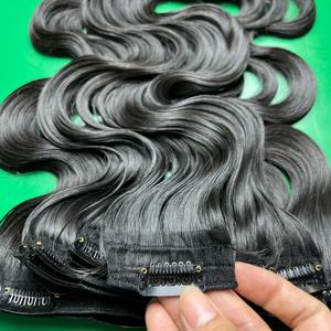 Extensions de cheveux à clips de qualité supérieure, prix de gros, très demandées, cheveux humains bruts alignés dans le sens des cuticules, pour salon. - Product Image 1