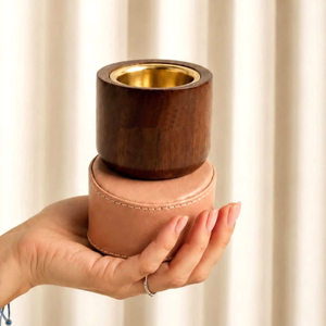 Quemador de Incienso de Madera Lujoso con Interior Metálico Dorado y Base de Cuero Rosado Sofisticada, Elegante Decoración para el Hogar con Fragancia - Product Image 3