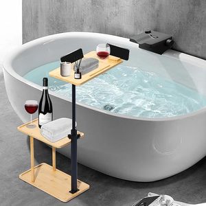 Mensola da Bagno a 3 Livelli in Bambù Autoportante, Sollevabile, Organizzatore 3D da Parete per Vasca da Bagno - Product Image 1