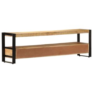 Soporte de TV de Madera de Mango Sólida Negra con Acero con Recubrimiento en Polvo, Madera Natural y Diseño Elegante - Product Image 4
