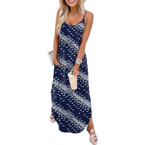 Robe longue décontractée pour femmes, robe d'été hawaïenne, robe à bretelles spaghetti, vêtements de plage tropicaux - Product Image 1