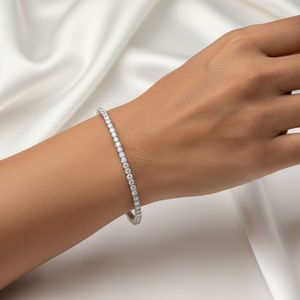 Pulsera de tenis con diamantes redondos de 3.28 CTW, oro, diamantes cultivados en laboratorio, color E-F, engaste festoneado, joyería brillante para mujer, 7 pulgadas - Product Image 1