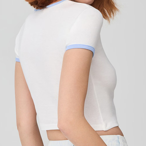 Top Casual de Otoño para Mujer, Cuello Redondo, Manga Corta, Tejido a Cuadros, 100% Algodón, Transpirable, Ecológico, Talla Grande - Product Image 4