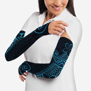 Manguitos Largos Unisex de Seda Helada con Estampado Tribal Azul y Negro, Protección Solar UPF50+, Compresión y Cobertura - Product Image 6