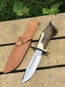 Cuchillo Bowie de 12 pulgadas hecho a mano de grado industrial con hoja de acero al carbono de alto brillo, mango de cuerno y funda de cuero - Product Image 3