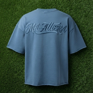 Men's <b>Blue</b> Oversized <b>T</b> Shirt Tonal Raised Graphic Short Sleeve Crew Neck Casual Streetwear Apparel Wholesale Supplier - Product Image 5