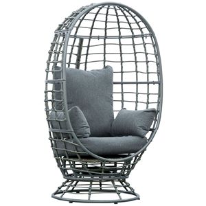 Fauteuil œuf rotatif en osier avec coussins, siège lounge intérieur/extérieur pour patio et jardin, chaises de jardin haut de gamme - Product Image 1