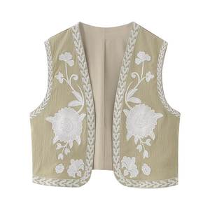 Summer New <b>Women's</b> V-neck Flower <b>Embroidered</b> Breathable 100% Polyester Cardigan Vest Vintage Decoration <b>Waistcoat</b> - Product Image 4