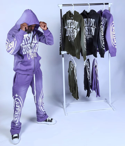 Fabricante OEM de Conjuntos Deportivos Personalizados para Hombre, Sudadera con Capucha y Pantalones Deportivos de Algodón Grueso con Bordado Desgastado - Product Image 4