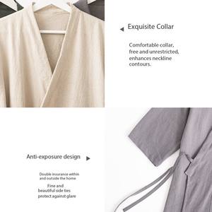 Peignoir de club haut de gamme unisexe en coton et lin, coupe kimono, grande taille, motif uni, avec cordon de serrage – Vente directe usine OEM - Product Image 4