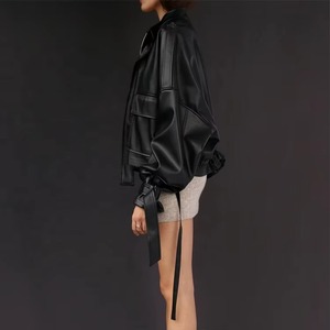 Veste en cuir véritable pour femmes, veste bomber élégante en cuir d'agneau véritable pour femmes - Product Image 4