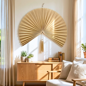 Bamboo Wall Fan Decor, Handmade Natural Boho Wall Hanging with Tassel, <b>Large</b> Wall <b>Art</b> for Bedroom, Wedding & Home Decor - Product Image 1