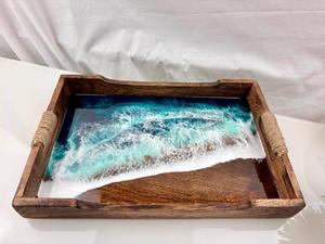 Handmade <b>Wooden</b> <b>Tray</b> with Colorful Resin Inlay for Decorative Serving and Gift Purposes Storage <b>Trays</b> - Product Image 1