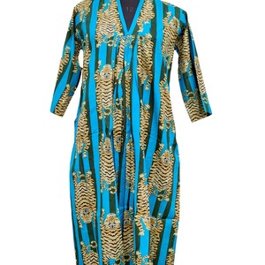 Vestido Maxi de Verano para Mujer, Estampado Floral a Mano, 100% Algodón, Ecológico, Ligero, Transpirable, Cuello en V, Manga Abullonada, Natural - Product Image 4