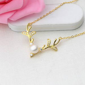 S925 Silver Pendant 7-8 Pearl Empty Holder Deer Antlers Reindeer Necklace Set DIY <b>Crystal</b> Necklaces Semi-Finished Accessory - Product Image 2