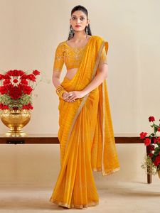 Sari en chiffon BANDHNI avec broderie, dentelle et blouse écologique - Product Image 6
