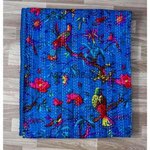 Couette Kantha en coton biologique 100% brodée, faite à la main en Inde, vintage, écologique, toutes saisons, double taille, pour la maison - Product Image 5