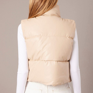 Wholesale Women's Winter <b>Cropped</b> <b>Puffer</b> Vest Sleeveless Bubble <b>Jacket</b> Zipper Cotton Filled Sexy Fashion Custom Logo Waistcoat - Product Image 3