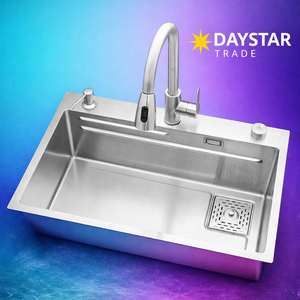 อ่างล้างจานเดี่ยวทรงสี่เหลี่ยมแบบติดตั้งใต้เคาน์เตอร์ Daystar Trade Premium 304 สแตนเลสสตีล ผลิตด้วยมือ ดีไซน์ทันสมัย พร้อมก๊อกน้ำ - Product Image 2