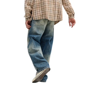 <b>Mens</b> Light Blue Straight Loose Fit Denim Pants Casual Streetwear Enzyme Wash Distressed Cotton Spandex Five Spring XS Quick Dry - Product Image 2