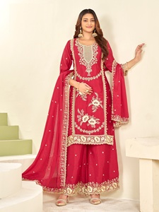 Salwar Kameez CHINON avec broderie intérieure complète et riche – Tenue élégante pour femme pour mariage, fête, Diwali et bal de promo - Product Image 5