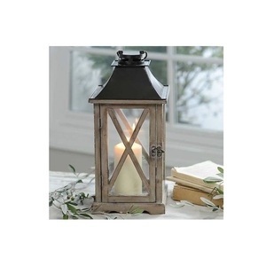 Farol de Madera Natural con Puerta de Vidrio Transparente y Asa de Cuerda, Decoración Rústica de Estilo Campestre - Product Image 1