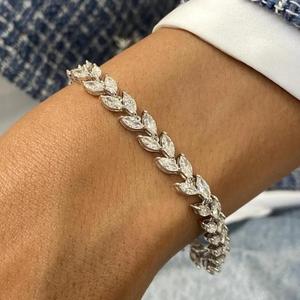 Pulsera de diamantes con corte marquesa y diseño de hoja, elegante pulsera de tenis con eslabones de vid, de oro macizo, joyería nupcial de lujo, regalo fino para ella - Product Image 4