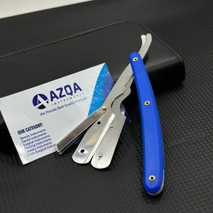 Navaja de Afeitar Profesional con Mango Azul, Cuchillo de Afeitar de Acero Inoxidable para Barbería y Cuidado Personal Masculino - Product Image 1