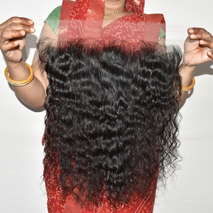 Cheveux humains indiens non traités, couleur naturelle, 13*6 HD Frontal, sans traitement, en mèches de temple, vente en gros, Deep Wave, cuticules alignées - Product Image 4