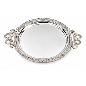 Bandeja Redonda Plateada con Asas, Estilo Barroco Vintage, Bandeja Decorativa de Metal para Bodas, Fiestas, Decoración Elegante para Café - Product Image 1