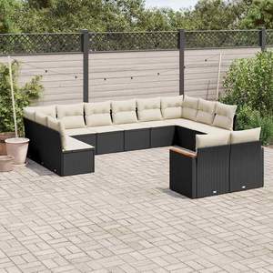 Black And Cream Garden <b>Sofa</b> <b>Set</b> With Cushions Outdoor Furniture Contemporary Design UV Resistant PE Rattan Waterproof - Product Image 1