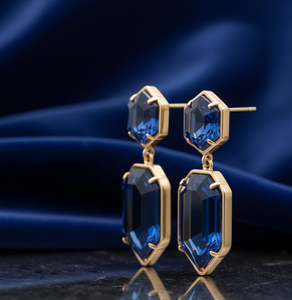 Boucles d'oreilles pendantes fantaisie bleues hydro 5,5 pouces 10 mm en pierres précieuses, en argent sterling 925 plaqué or, cadeau pour elle - Product Image 3