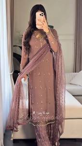 Family Matching Faux Georgette Embroidered Kurta Palazzo Set with <b>Tissue</b> Net Dupatta | Women & Kids Festival Party Wear Ethnic O - Product Image 2