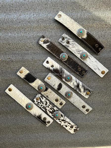 กำไลข้อมือหนังวัวแท้สีเทอร์ควอยซ์และหินเครื่องประดับตะวันตกกำไลข้อมือแบบปรับได้สำหรับผู้หญิง - Product Image 2