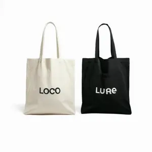 Bolsa de lona de algodón 100% de alta calidad al por mayor, 12 oz, negra/beige, con impresión de logotipo personalizado y bolsillo, reciclable al por mayor - Product Image 1