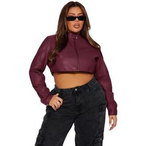 Chaqueta Bomber Corta de Piel Sintética para Mujer, Estilo Vintage Y2K, Chaqueta de Motera, Proveedor al por Mayor - Product Image 6