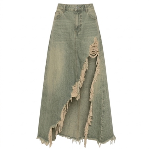 <b>Women's</b> Vintage Washed Eco-Friendly Breathable 100% Cotton Loose Silhouette <b>Long</b> <b>Skirt</b> High Waist Casual Button Fly Spring - Product Image 5