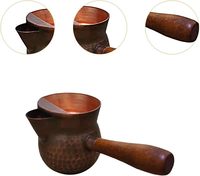 Cafetière turque en cuivre bronze foncé, forme ronde, avec poignée en bois, design traditionnel pour la préparation du café, hauteur 8,5 cm
