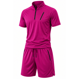 Grace Collection Men's Sporty Streetwear <b>Hooded</b> Quarter-<b>Zip</b> Short Sleeve Top Shorts Set Quick Dry Fleece Winter Solid Color 100% - Product Image 1
