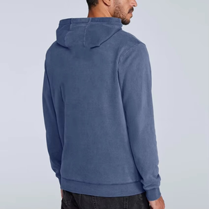 Sweat-shirt à capuche en molleton pour homme, coupe classique, couleur unie, avec poche, décontracté, pour l'automne, bleu, en coton tricoté - Product Image 3