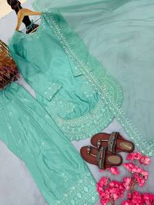 Salwar Kameez vert menthe brodé pour femmes, costume ethnique indien pakistanais avec dupatta - Product Image 5
